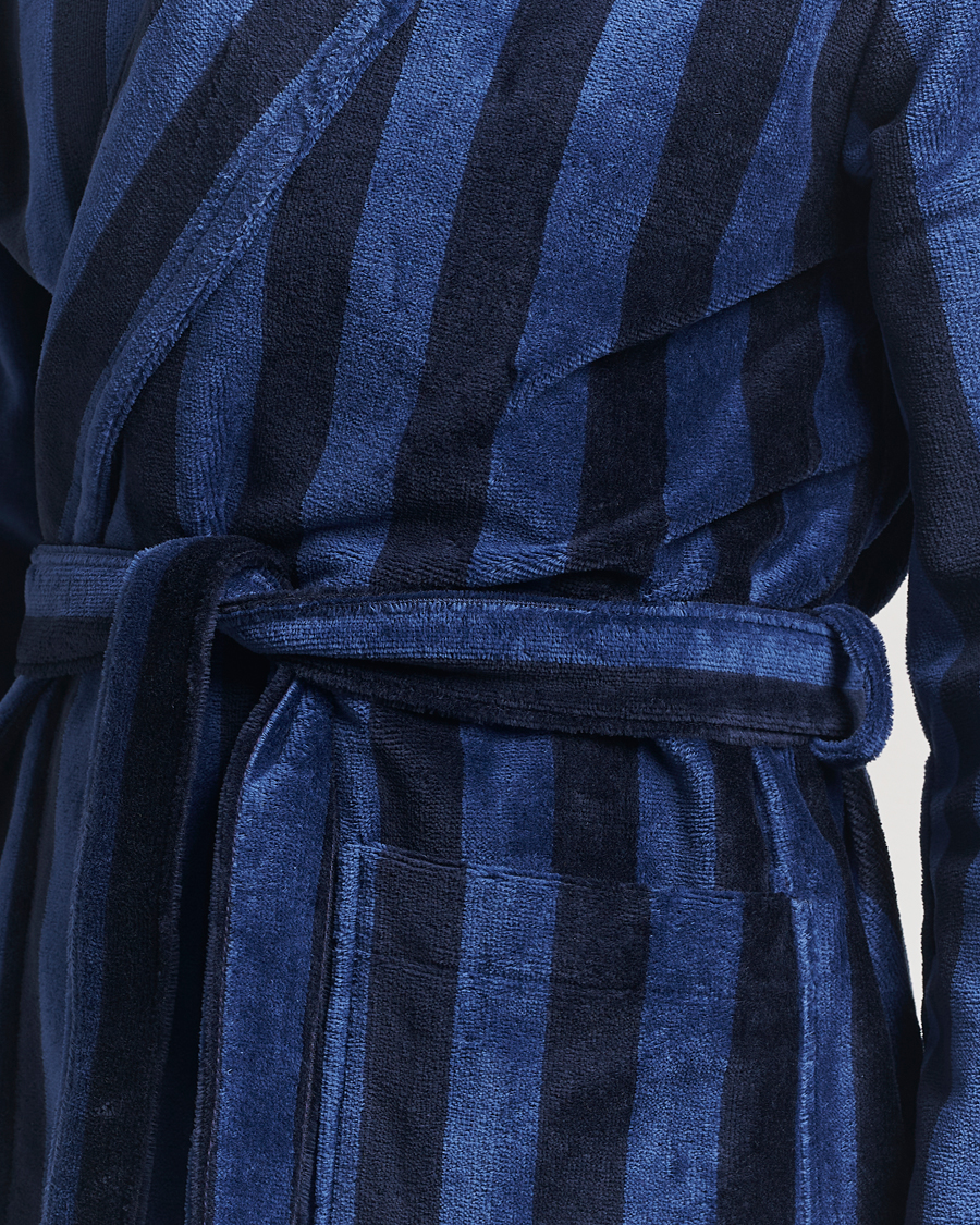 Herr | Derek Rose Cotton Velour Striped Gown Navy/Blue | Derek Rose | Cotton Velour Striped Gown Navy/Blue