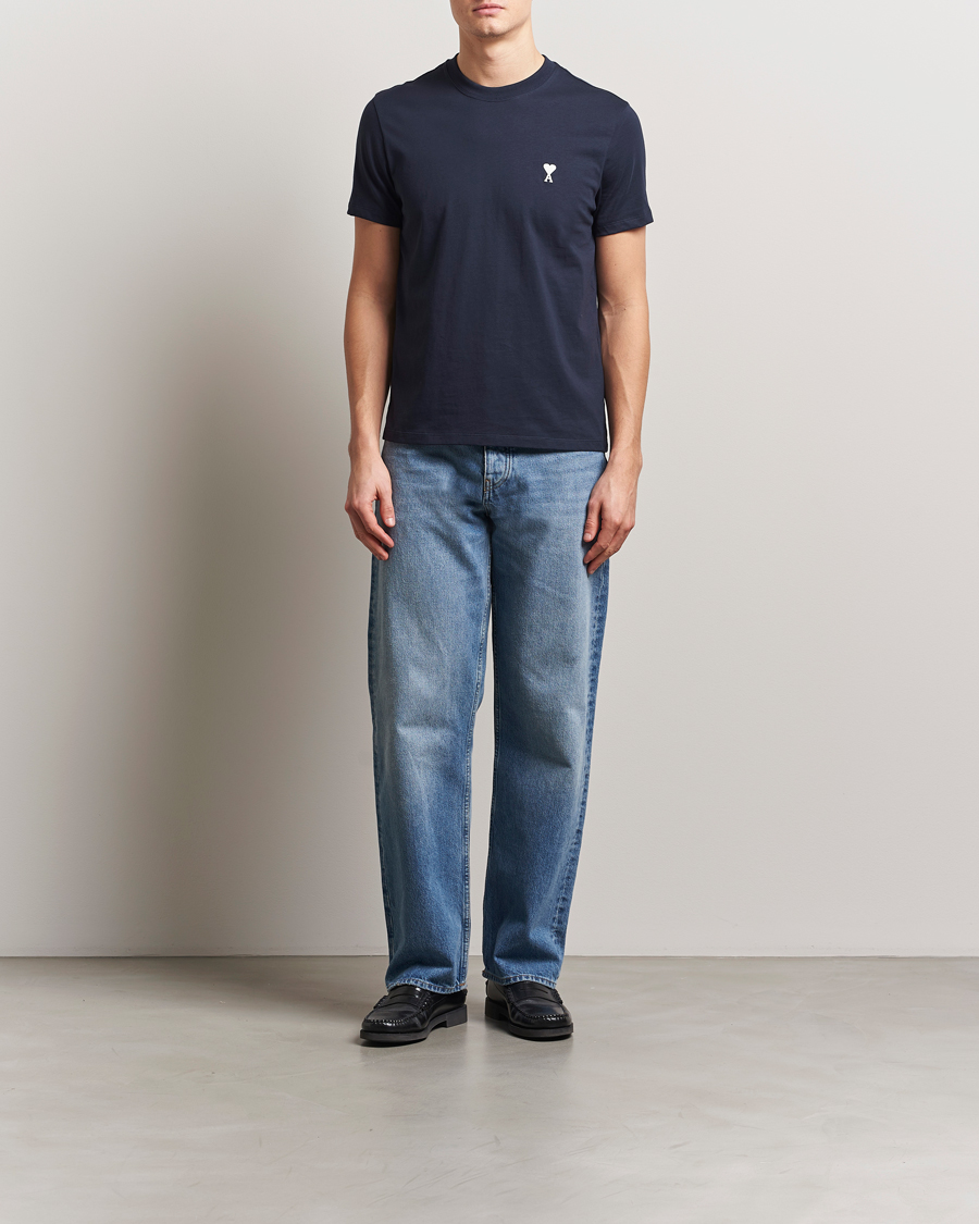 Herr | T-Shirts | AMI | Off White Heart Logo T-Shirt Night Blue