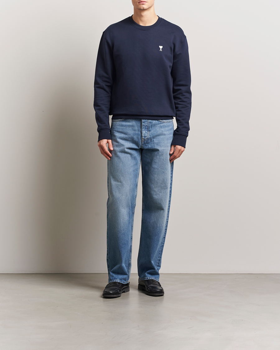 Herr | Tröjor | AMI | Off White Heart Logo Sweatshirt Night Blue
