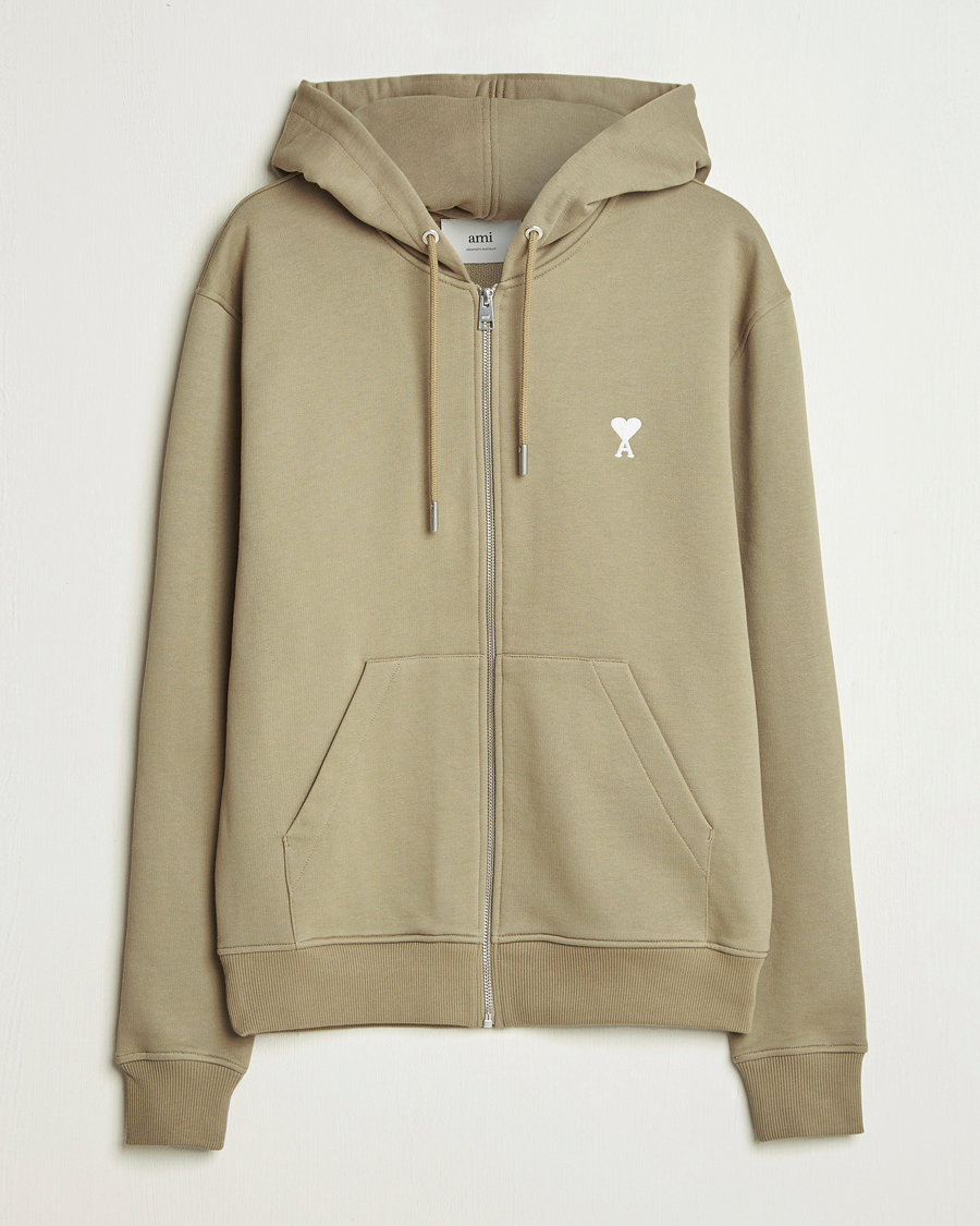 Herr | Tröjor | AMI | Off White Heart Logo Full Zip Hoodie Beige