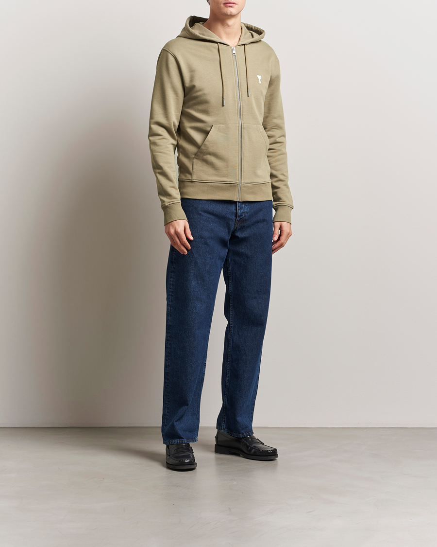 Herr | Tröjor | AMI | Off White Heart Logo Full Zip Hoodie Beige