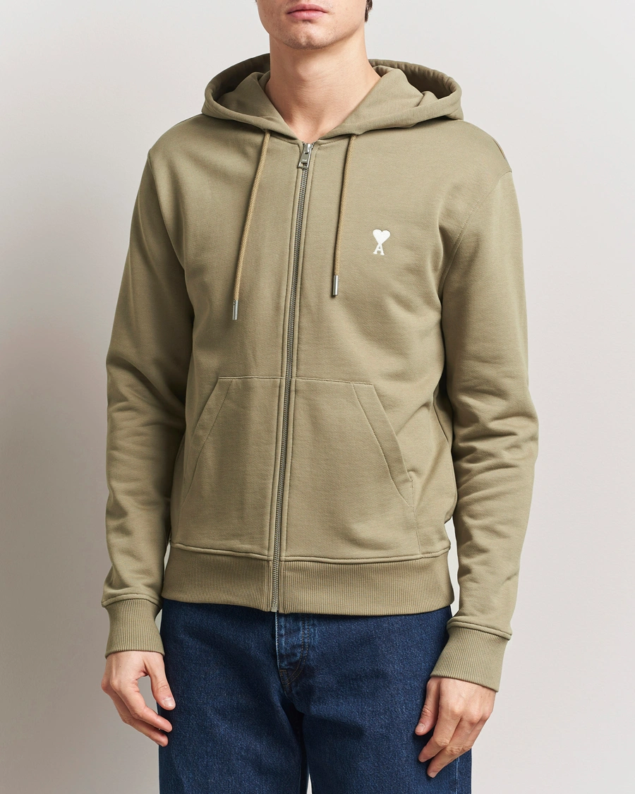 Herr | Tröjor | AMI | Off White Heart Logo Full Zip Hoodie Beige