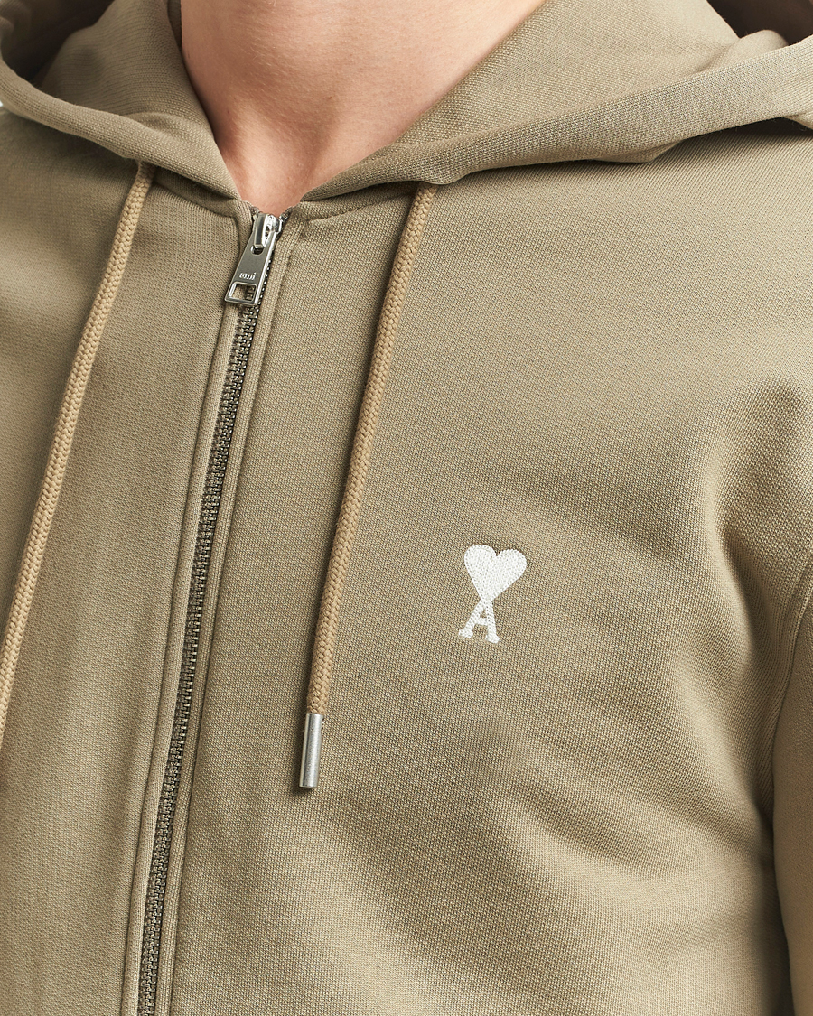 Herr | Tröjor | AMI | Off White Heart Logo Full Zip Hoodie Beige