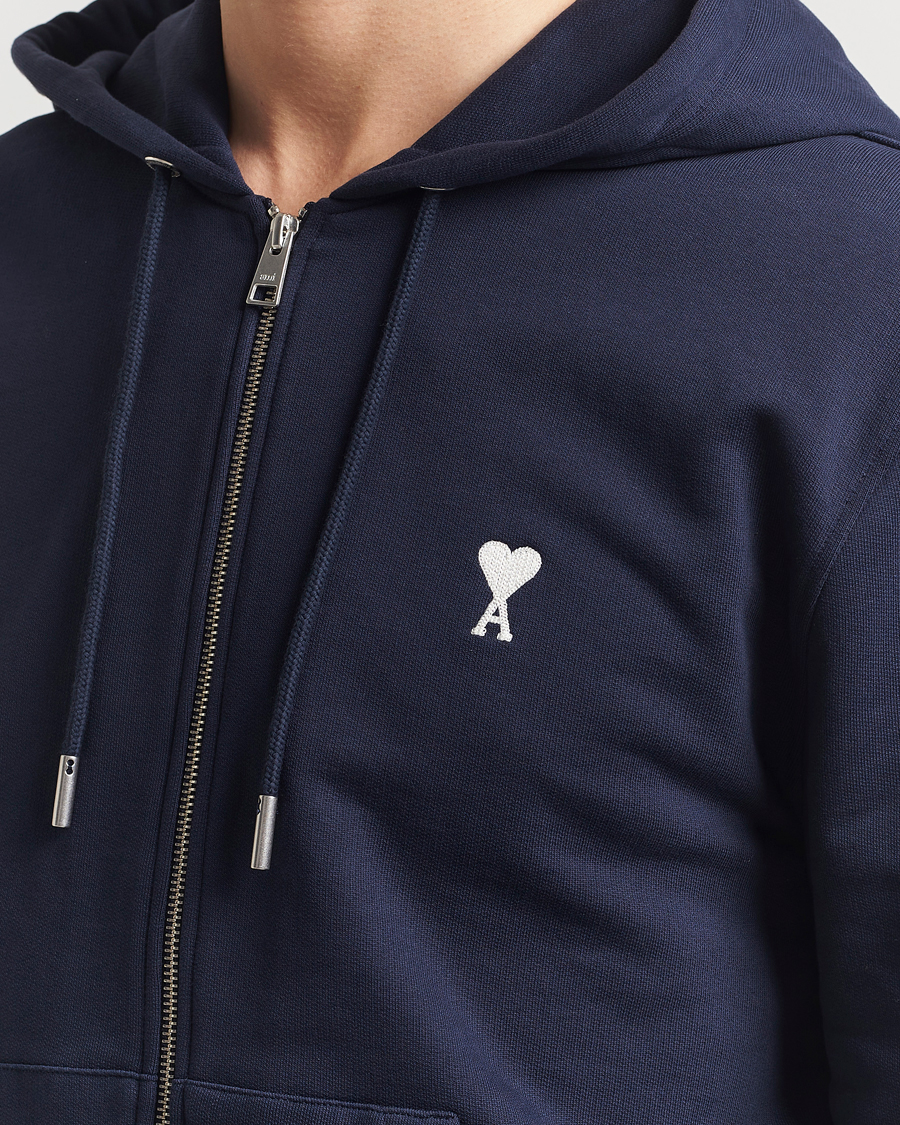 Herr | Tröjor | AMI | Off White Heart Logo Full Zip Hoodie Night Blue