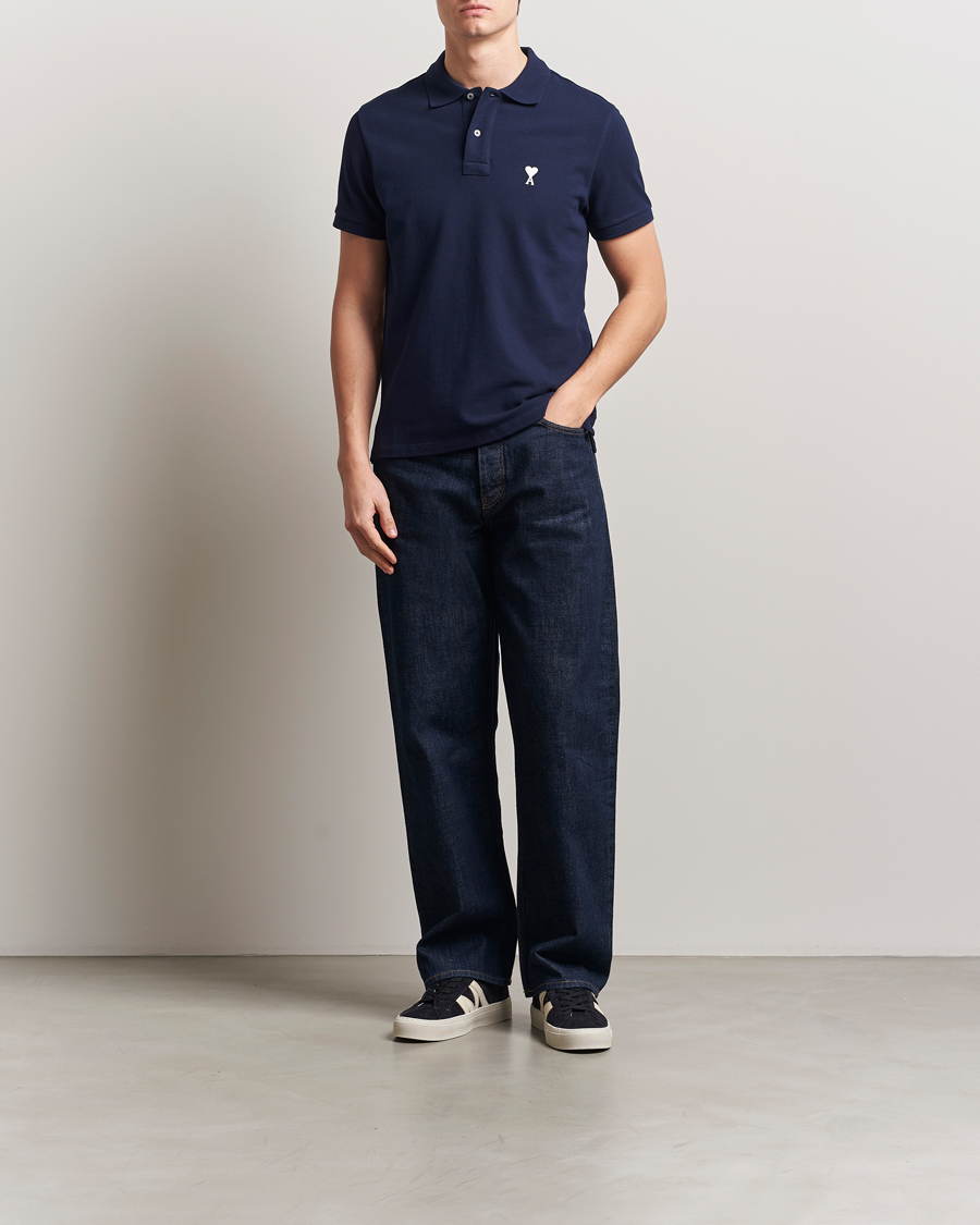 Herr | Pikéer | AMI | Off White Heart Logo Polo Night Blue
