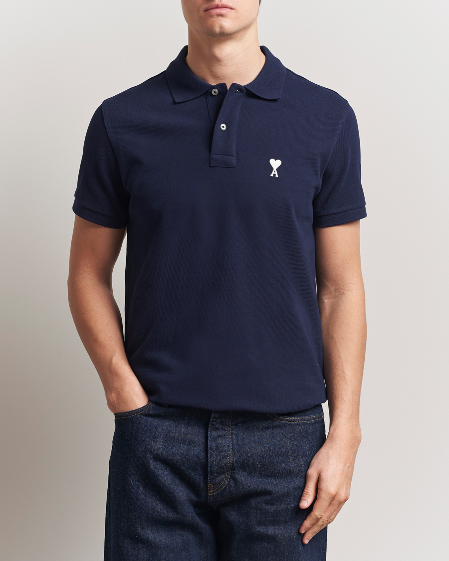 Herr | Pikéer | AMI | Off White Heart Logo Polo Night Blue