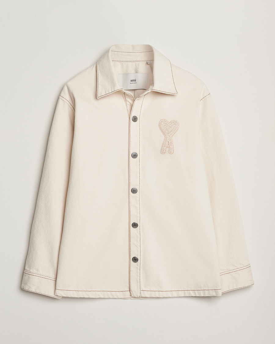 Herr | Jackor | AMI | Patch Embroidered Overshirt White Cream