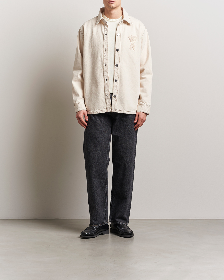 Herr | Jackor | AMI | Patch Embroidered Overshirt White Cream