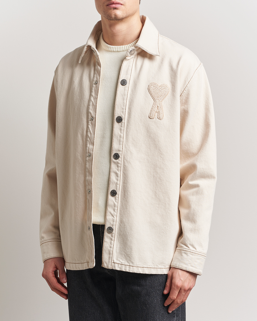 Herr | Jackor | AMI | Patch Embroidered Overshirt White Cream