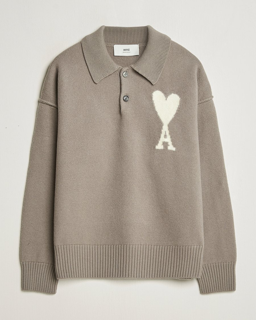 Herr | Tröjor | AMI | Big Heart Wool Polo Ash