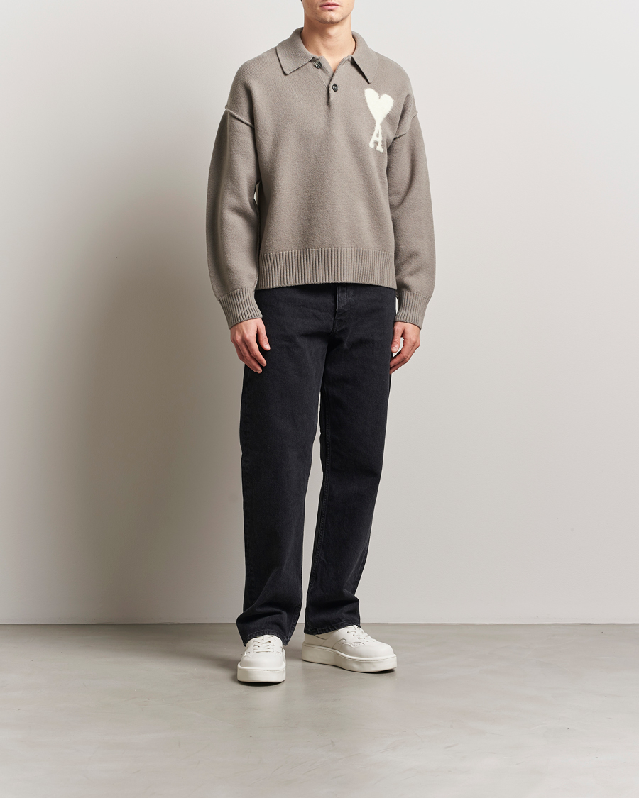 Herr | Tröjor | AMI | Big Heart Wool Polo Ash