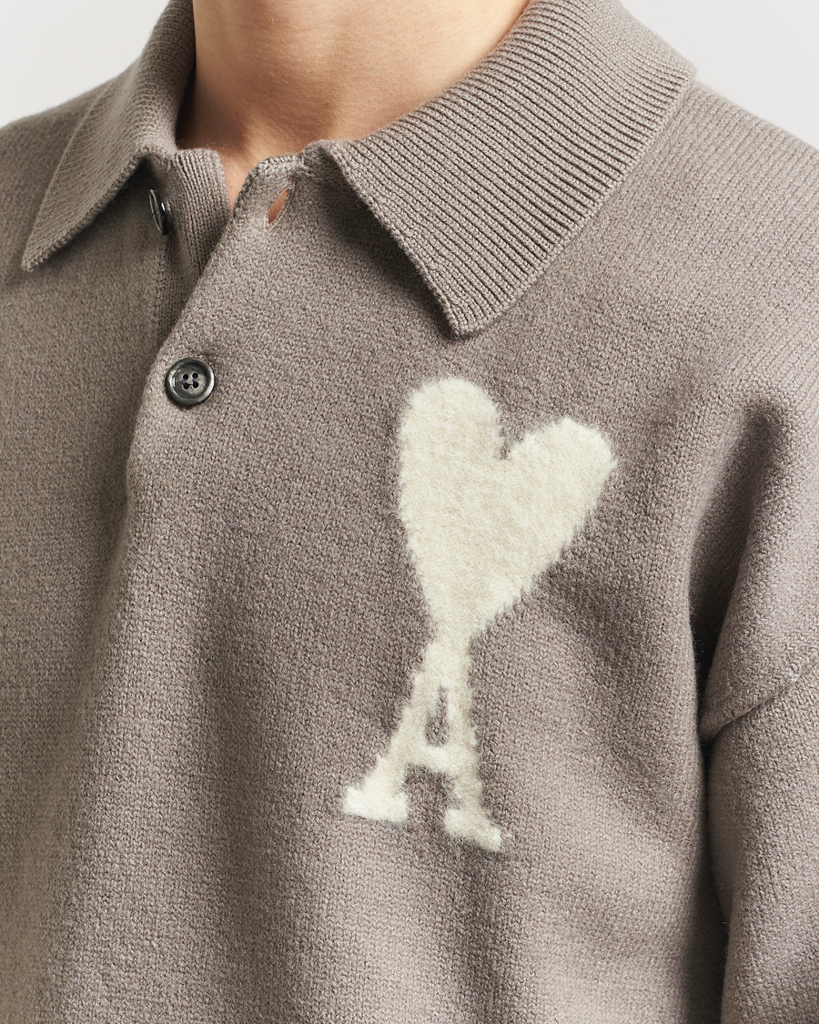 Herr | Tröjor | AMI | Big Heart Wool Polo Ash
