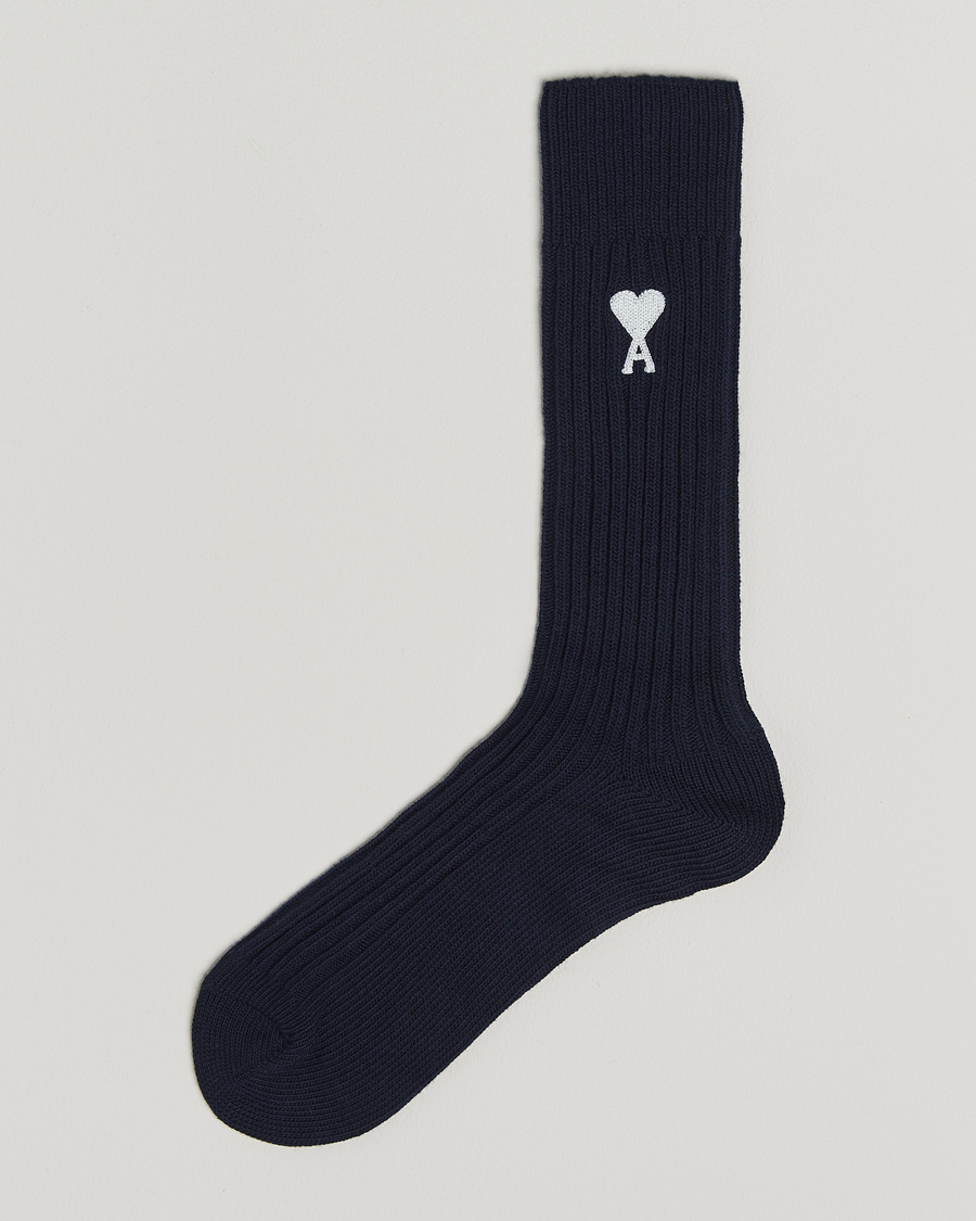 Herr | Underkläder | AMI | Logo Ribbed Sock Navy Blue