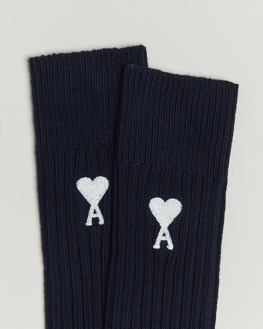 Herr | Underkläder | AMI | Logo Ribbed Sock Navy Blue