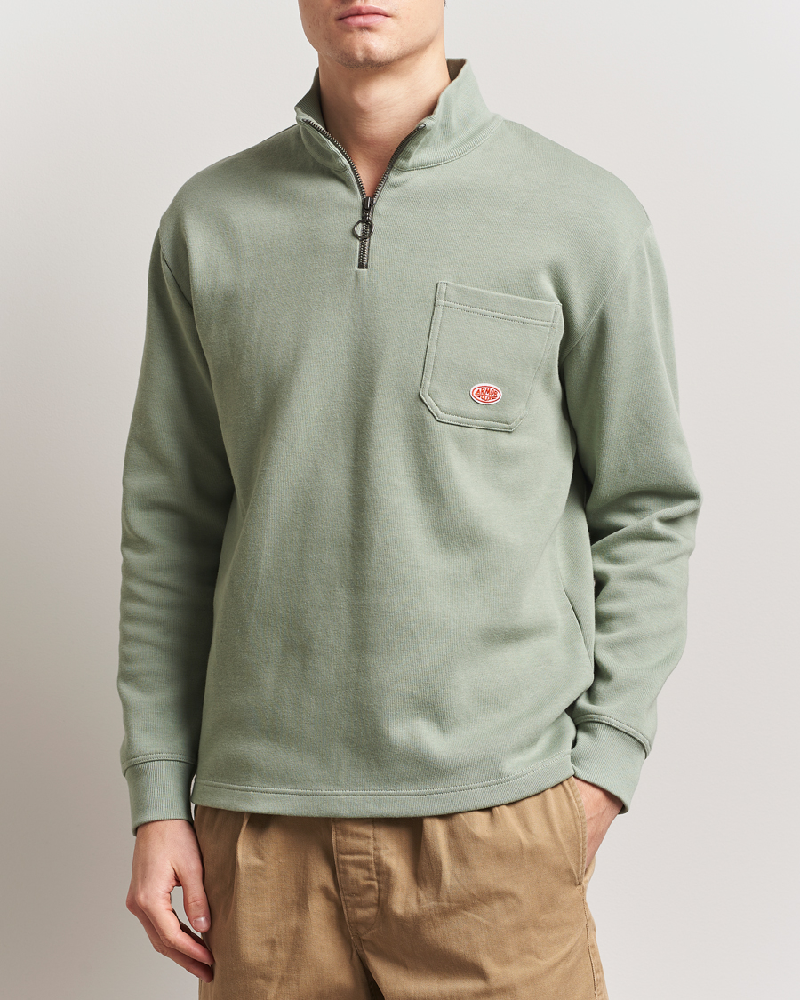 Herr | Tröjor | Armor-lux | Camionneur Cotton Half Zip Sweater Shadow Green
