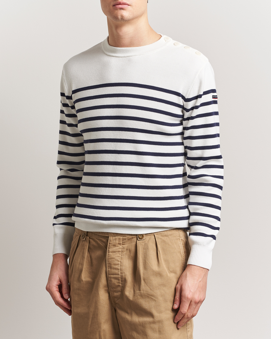 Herr | Tröjor | Armor-lux | Groix Striped Sweater Milk/Navy