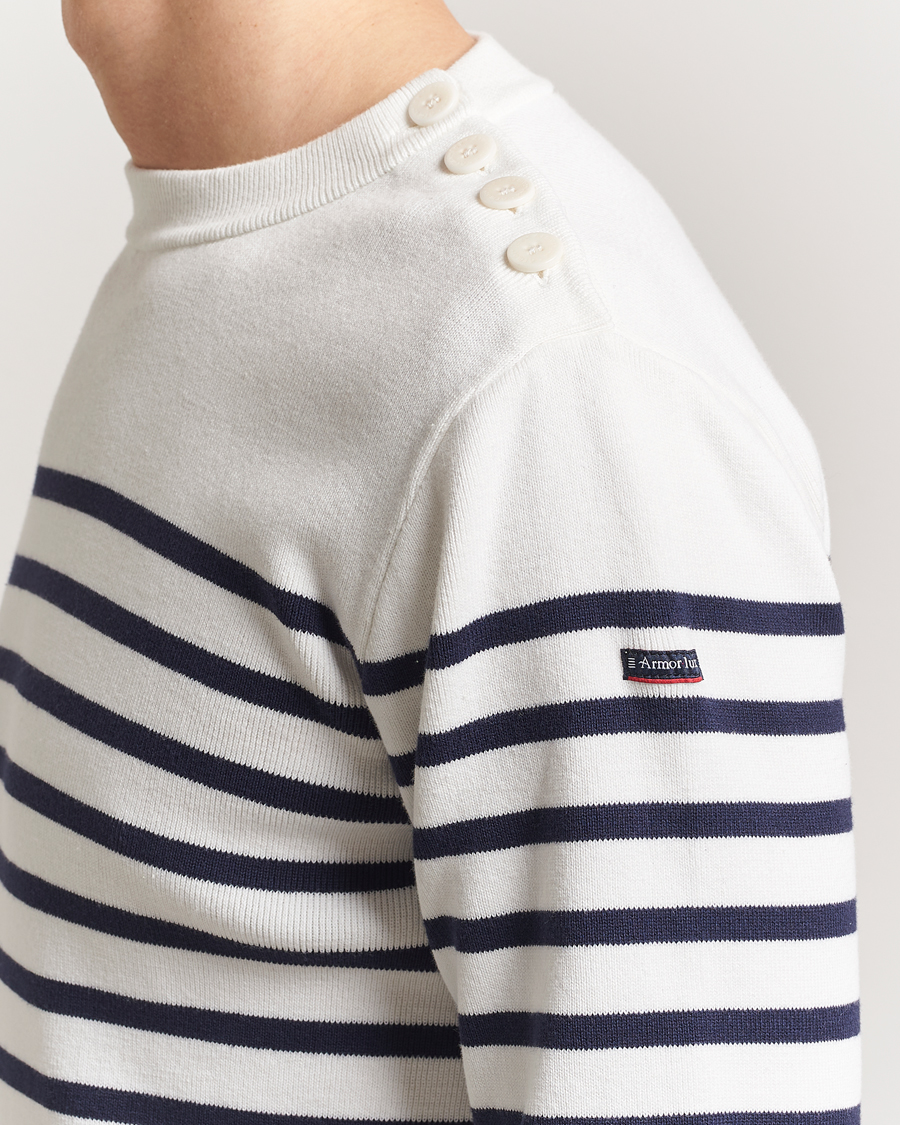 Herr | Tröjor | Armor-lux | Groix Striped Sweater Milk/Navy