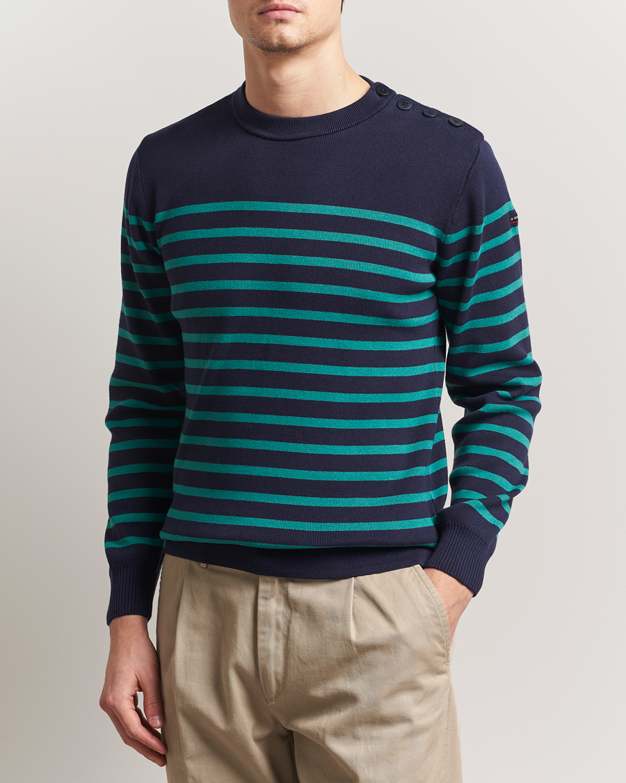Herr | Tröjor | Armor-lux | Groix Striped Sweater Navy/Deep Jungle