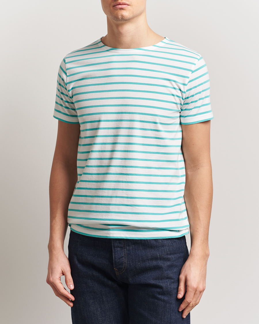 Herr | T-Shirts | Armor-lux | Hoëdic Boatneck Héritage Stripe T-shirt Milk/Laguna