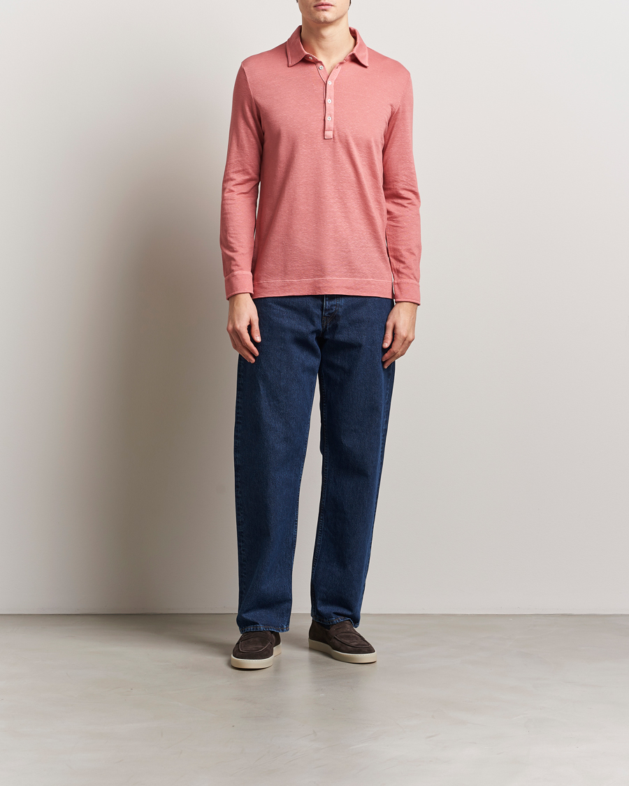 Herr | Pikéer | Massimo Alba | Raya Long Sleeve Polo Coral