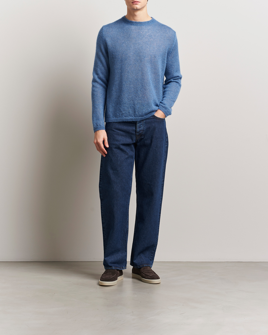 Herr | Tröjor | Massimo Alba | Baby Mohair Crew Neck Pullover Sky Blue