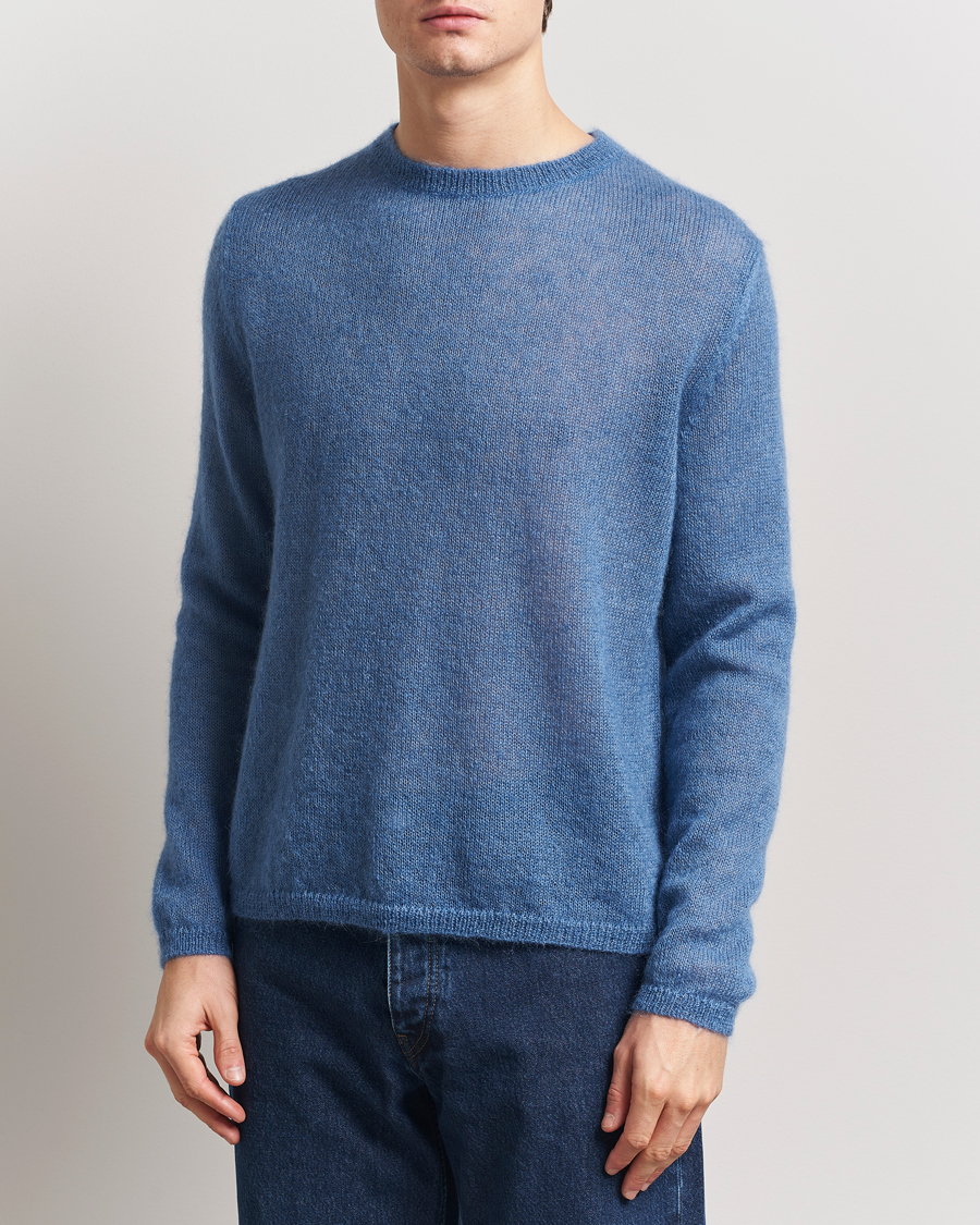 Herr | Tröjor | Massimo Alba | Baby Mohair Crew Neck Pullover Sky Blue