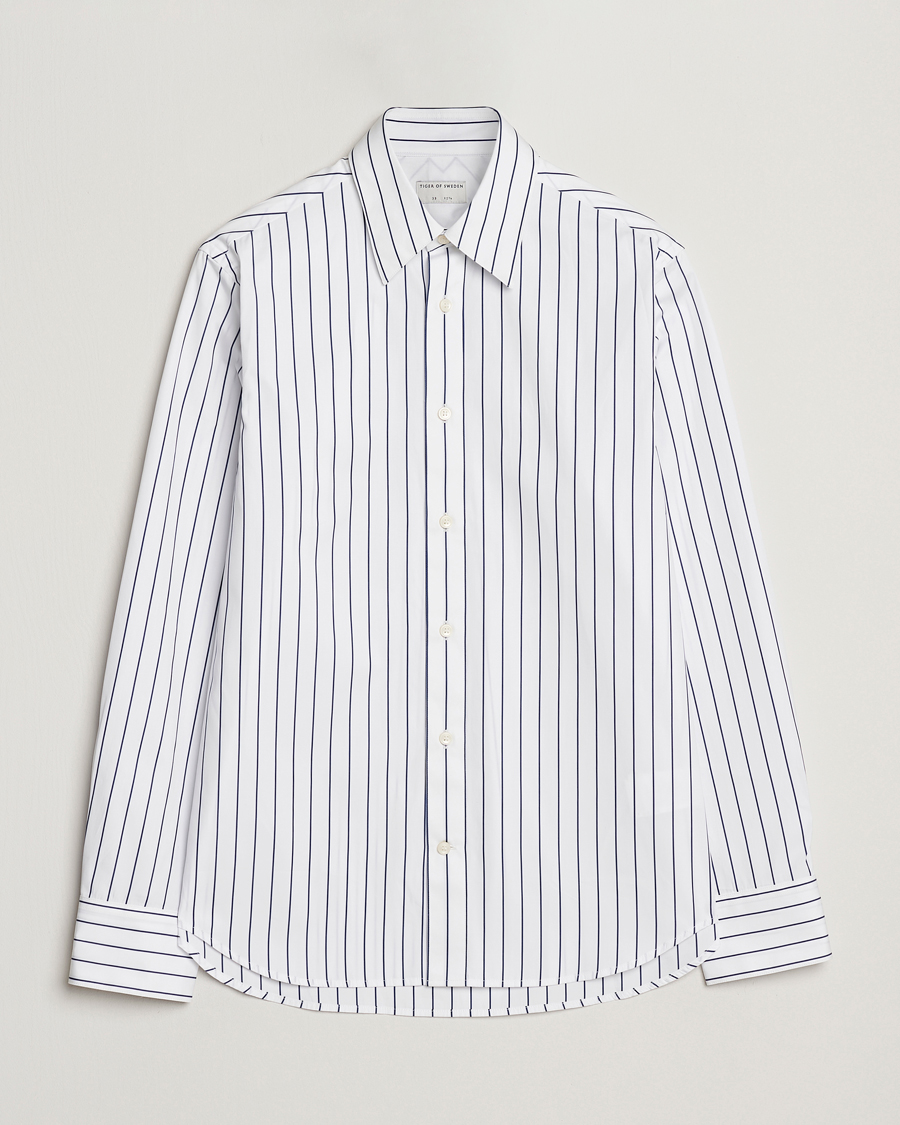 Herr | Skjortor | Tiger of Sweden | Bennet Striped Cotton Shirt Pure White