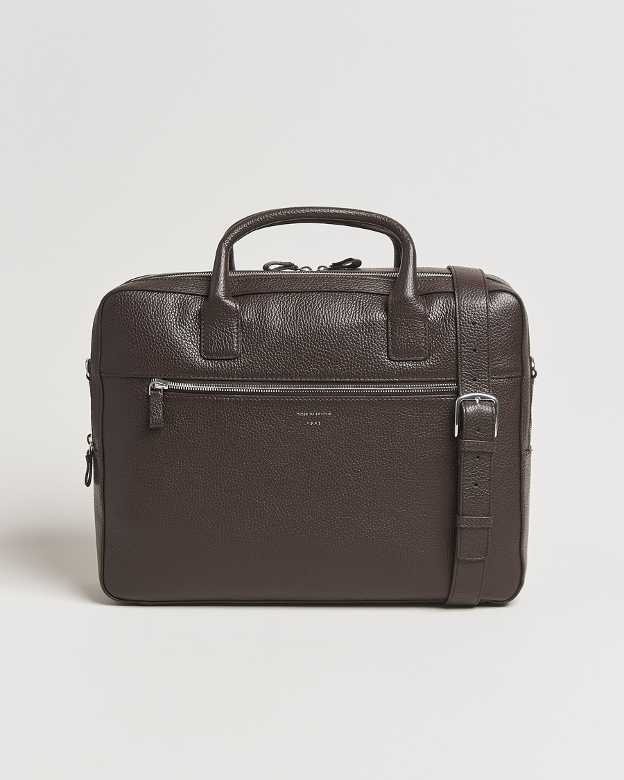 Herr | Tiger of Sweden Beridare Double Zip Leather Briefcase Dark Brown | Tiger of Sweden | Beridare Double Zip Leather Briefcase Dark Brown