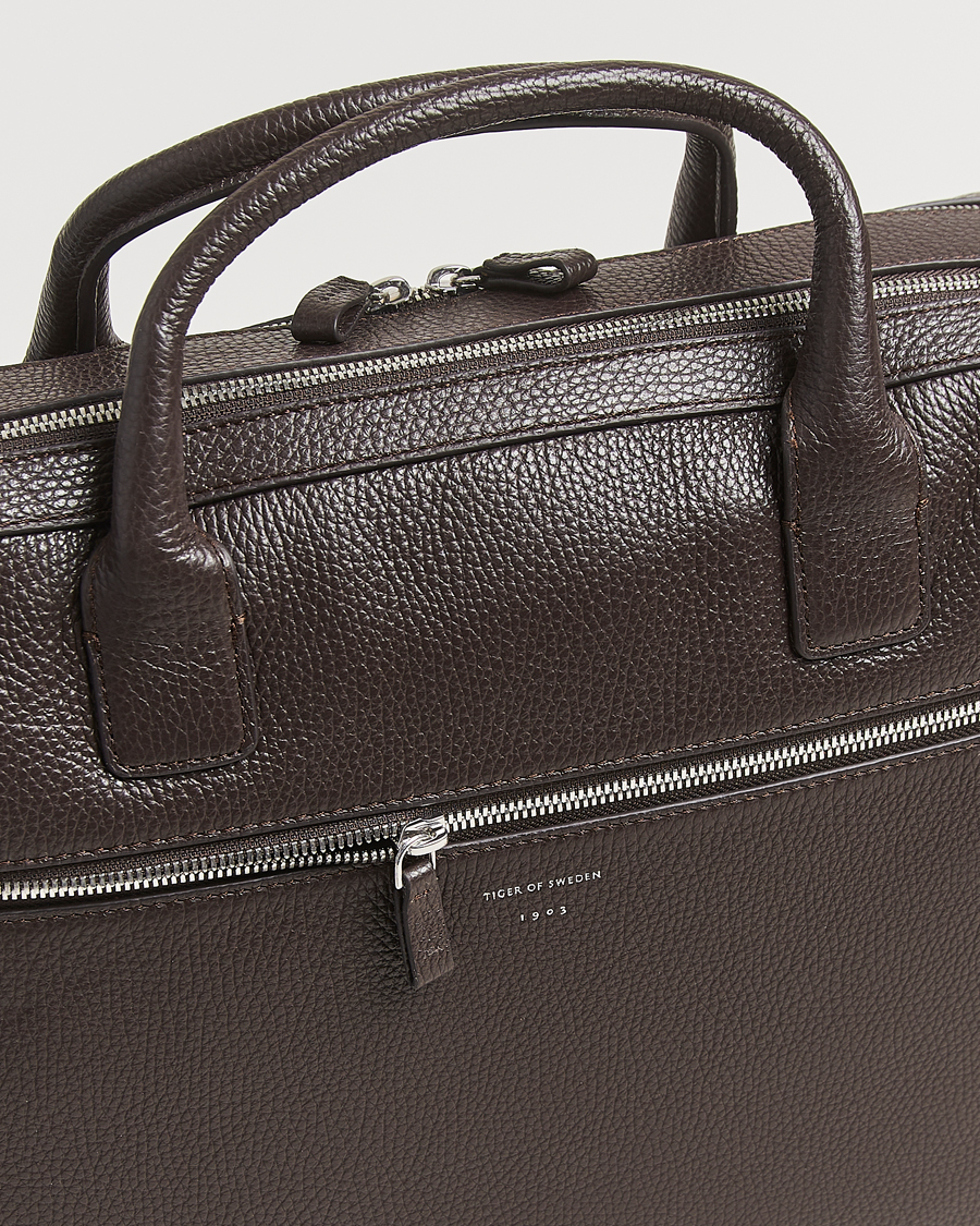 Herr | Tiger of Sweden Beridare Double Zip Leather Briefcase Dark Brown | Tiger of Sweden | Beridare Double Zip Leather Briefcase Dark Brown