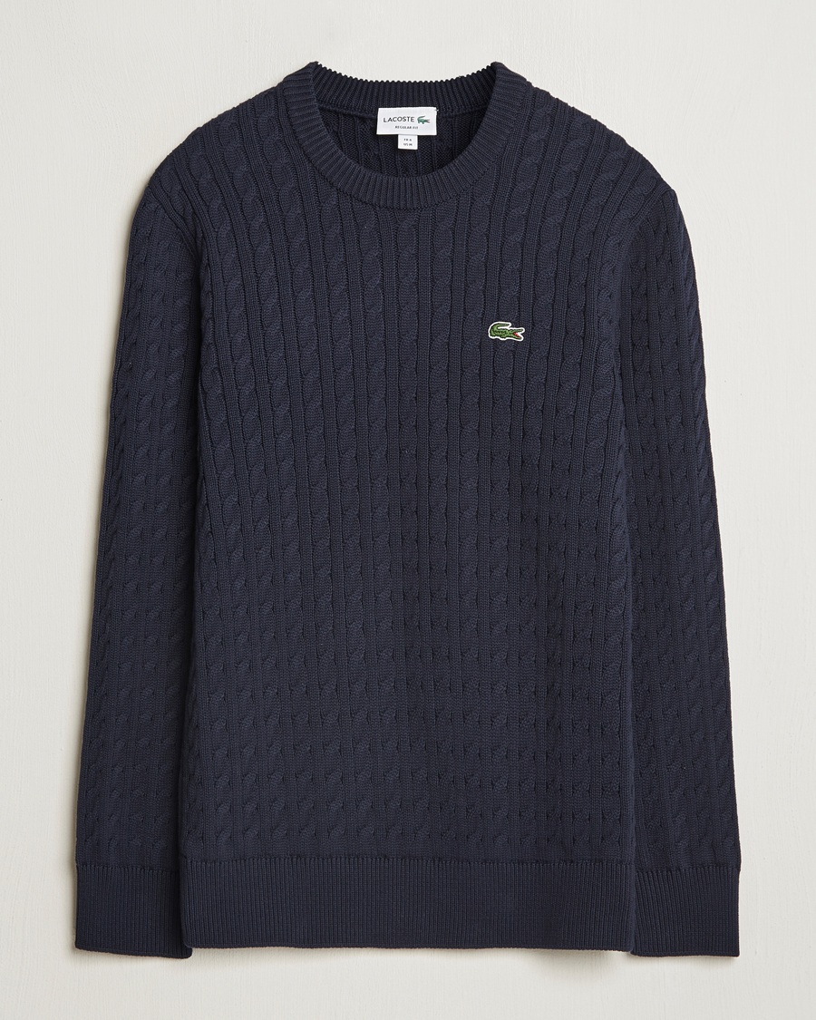 Herr | Tröjor | Lacoste | Cotton Cable Sweater Navy Blue