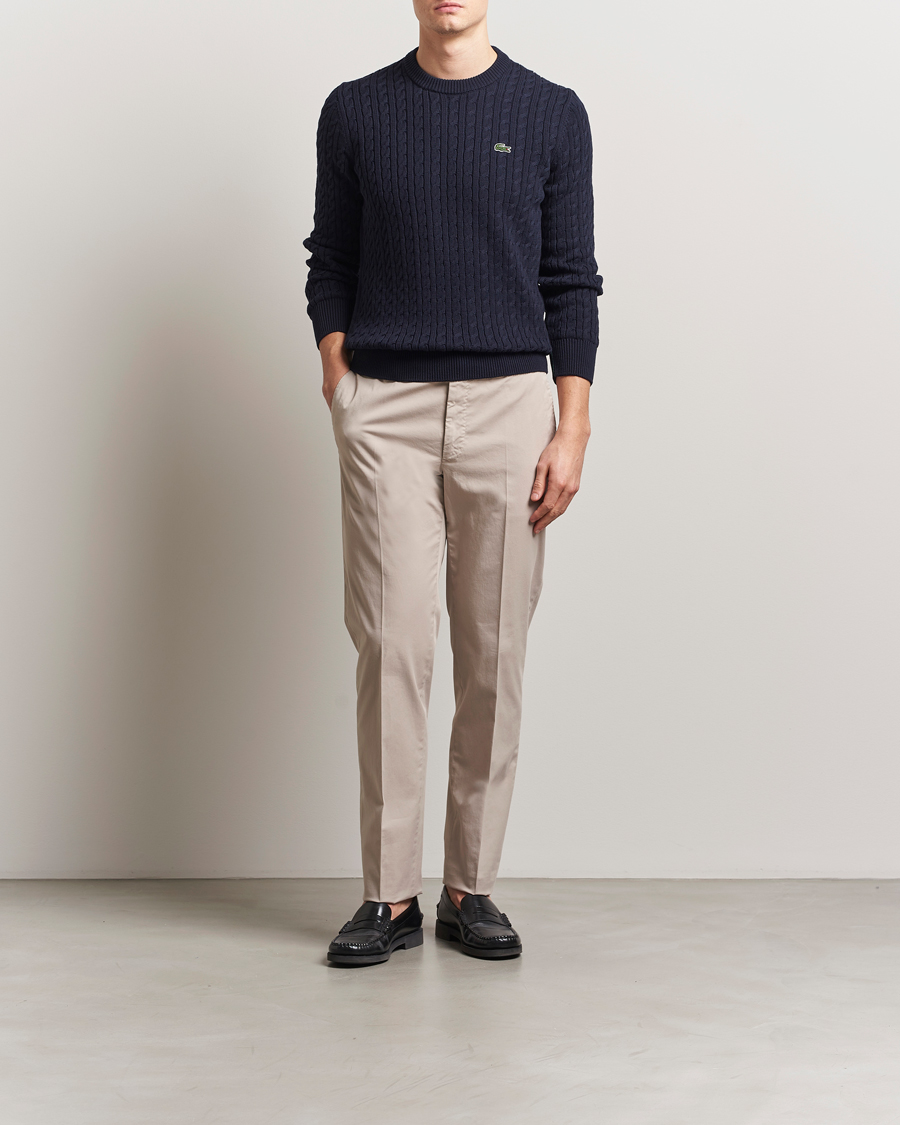 Herr | Tröjor | Lacoste | Cotton Cable Sweater Navy Blue