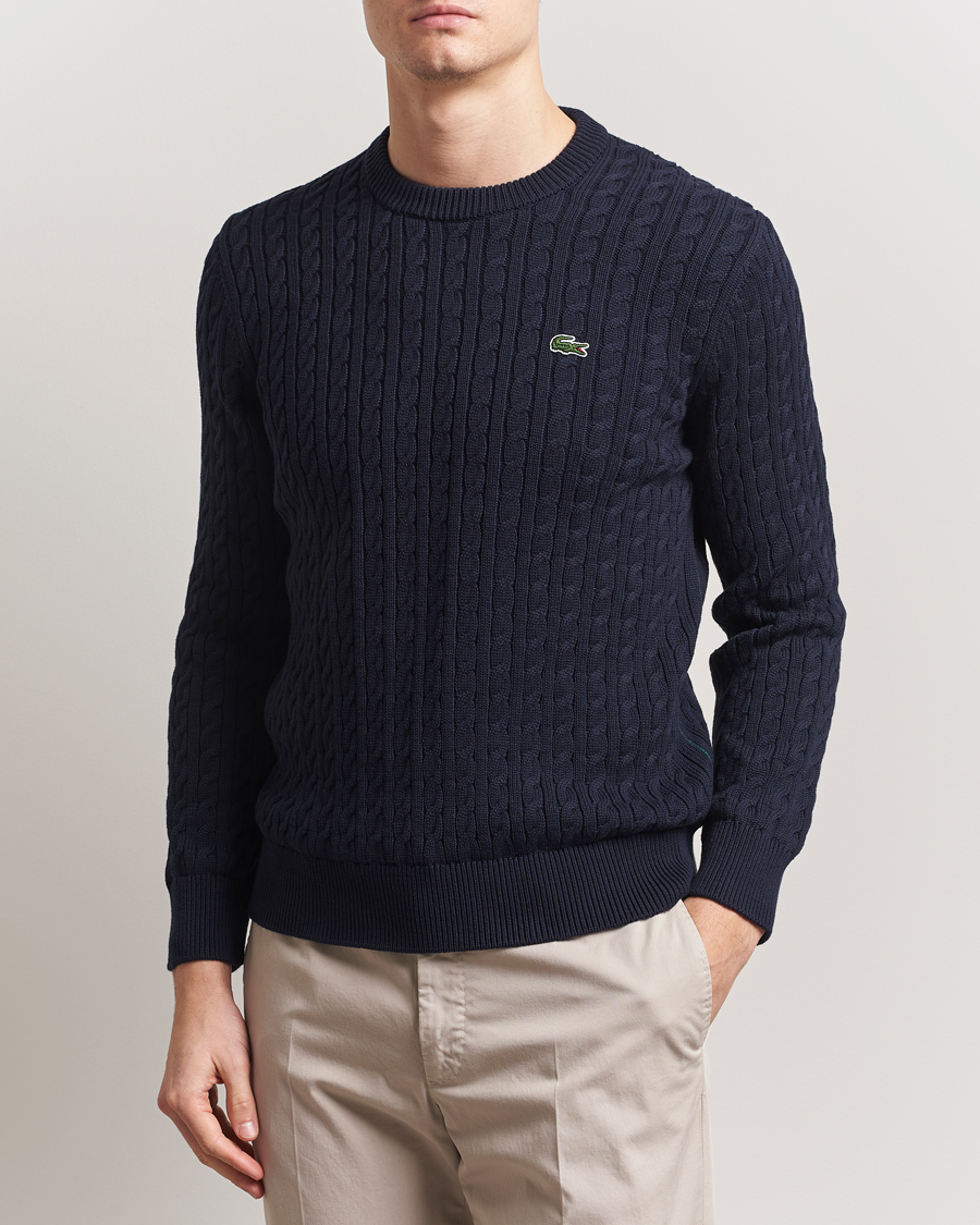 Herr | Tröjor | Lacoste | Cotton Cable Sweater Navy Blue