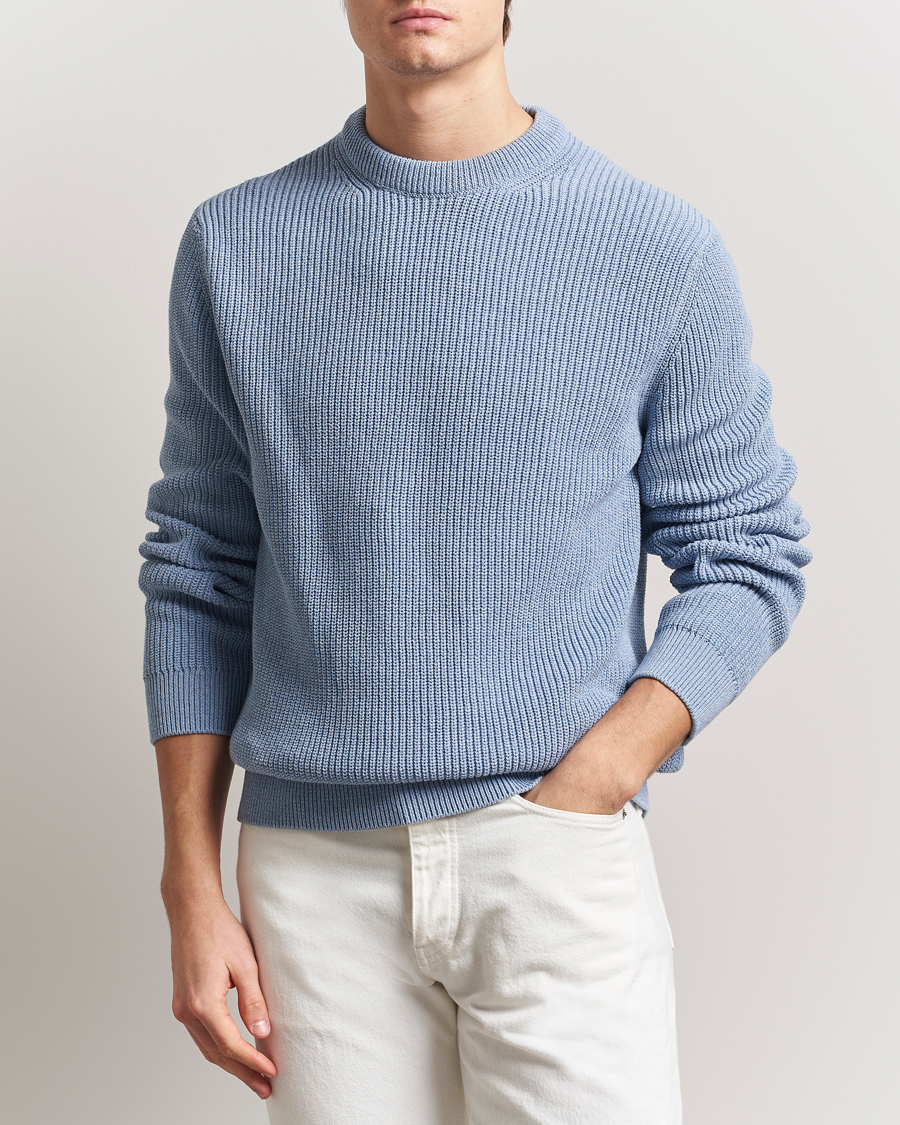 Herr | Tröjor | Nudie Jeans | Augusti Rib Cotton Sweater Blue Melange