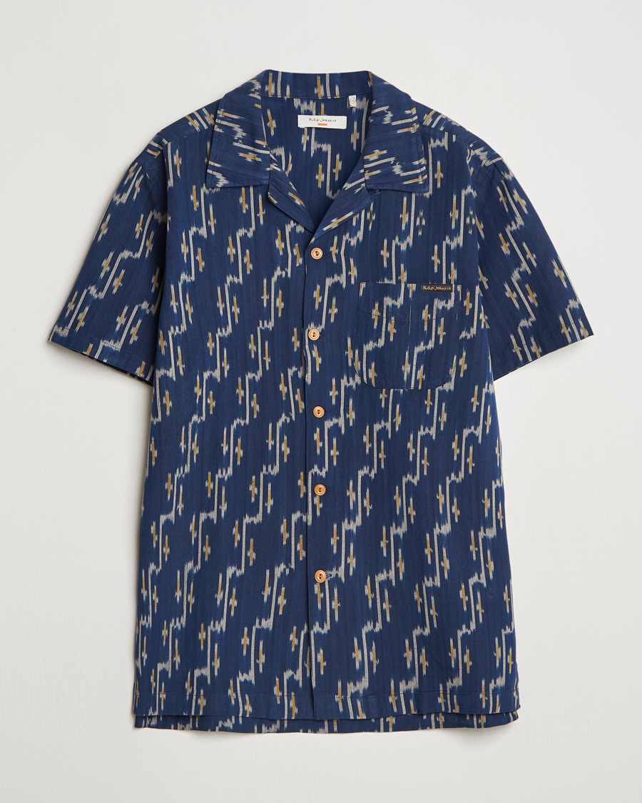 Herr | Skjortor | Nudie Jeans | Arvid Printed Short Sleeve Shirt Blueberry