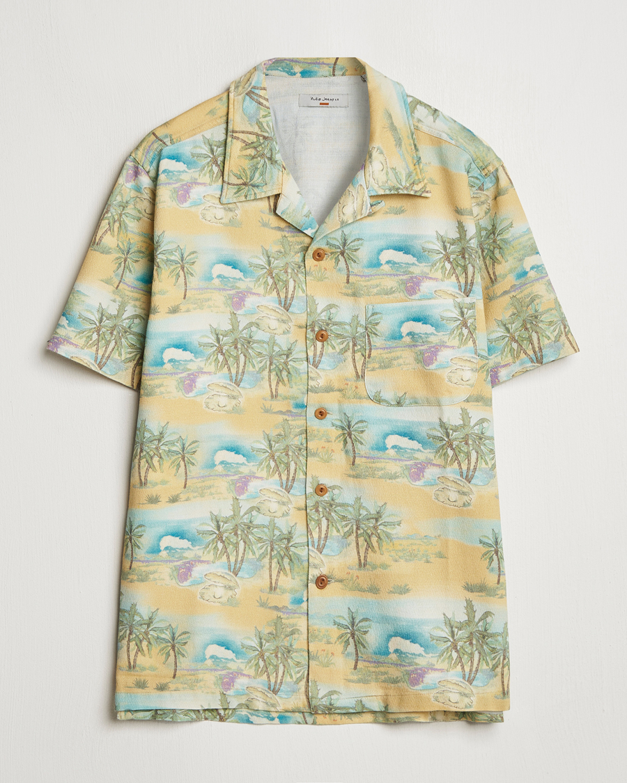 Herr | Skjortor | Nudie Jeans | Arvid Printed Short Sleeve Shirt Mustard