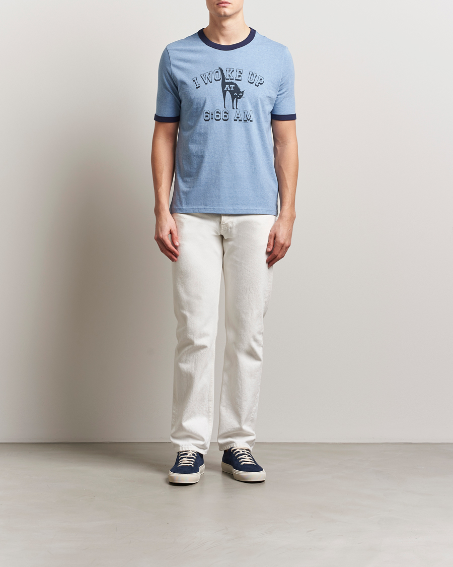 Herr | T-Shirts | Nudie Jeans | Ricky Printed Ringer T-Shirt Blue Melange