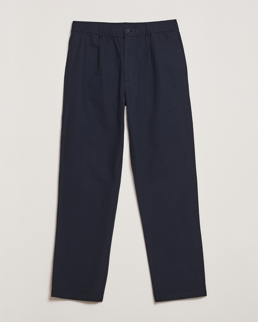 Herr | Byxor | Samsøe Samsøe | Bertil Cotton/Linen Drawstring Trousers Salute Navy