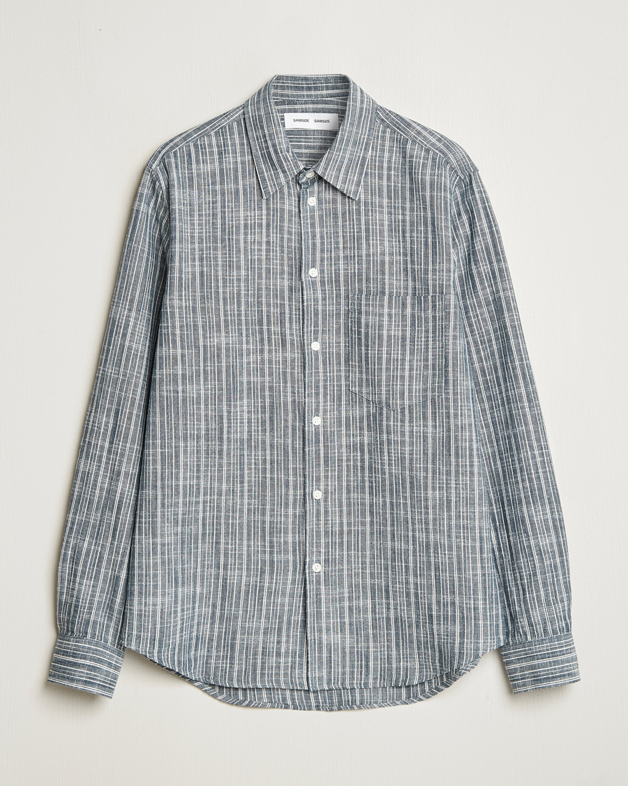 Herr | Skjortor | Samsøe Samsøe | Liam Cotton/Linen Striped Shirt Orion Blue