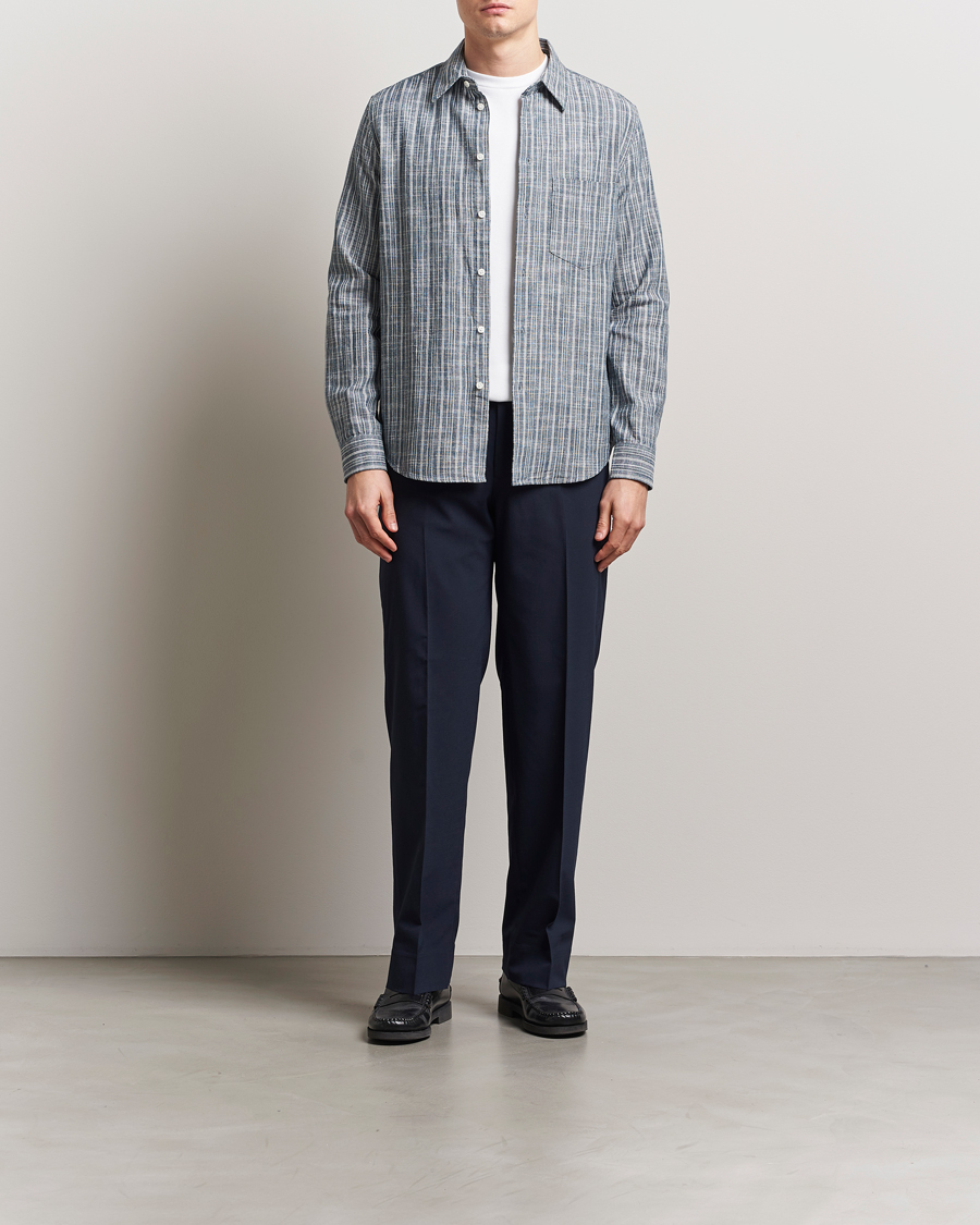 Herr | Skjortor | Samsøe Samsøe | Liam Cotton/Linen Striped Shirt Orion Blue