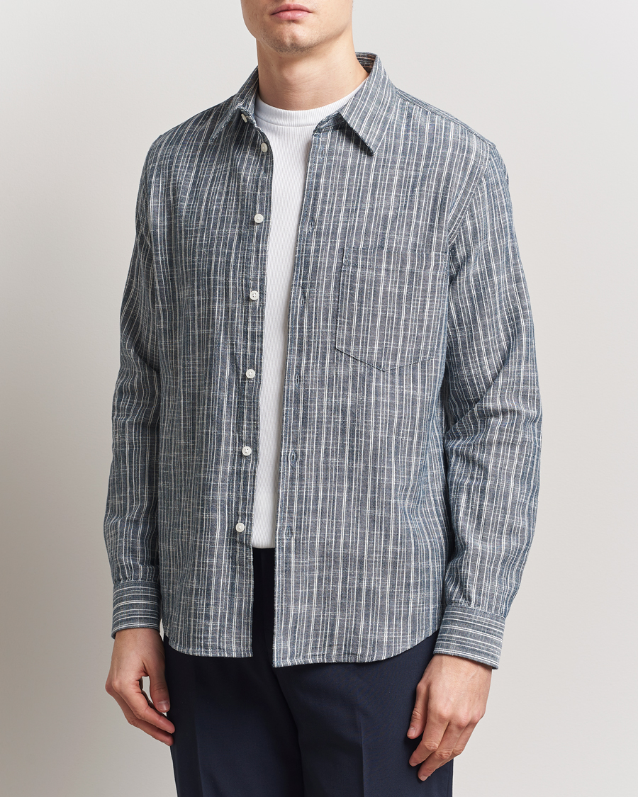 Herr | Skjortor | Samsøe Samsøe | Liam Cotton/Linen Striped Shirt Orion Blue