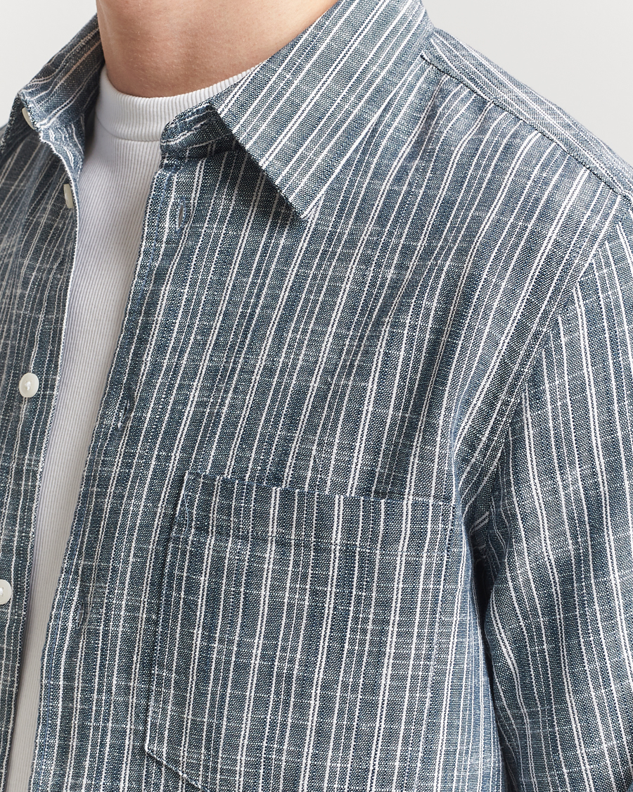 Herr | Skjortor | Samsøe Samsøe | Liam Cotton/Linen Striped Shirt Orion Blue