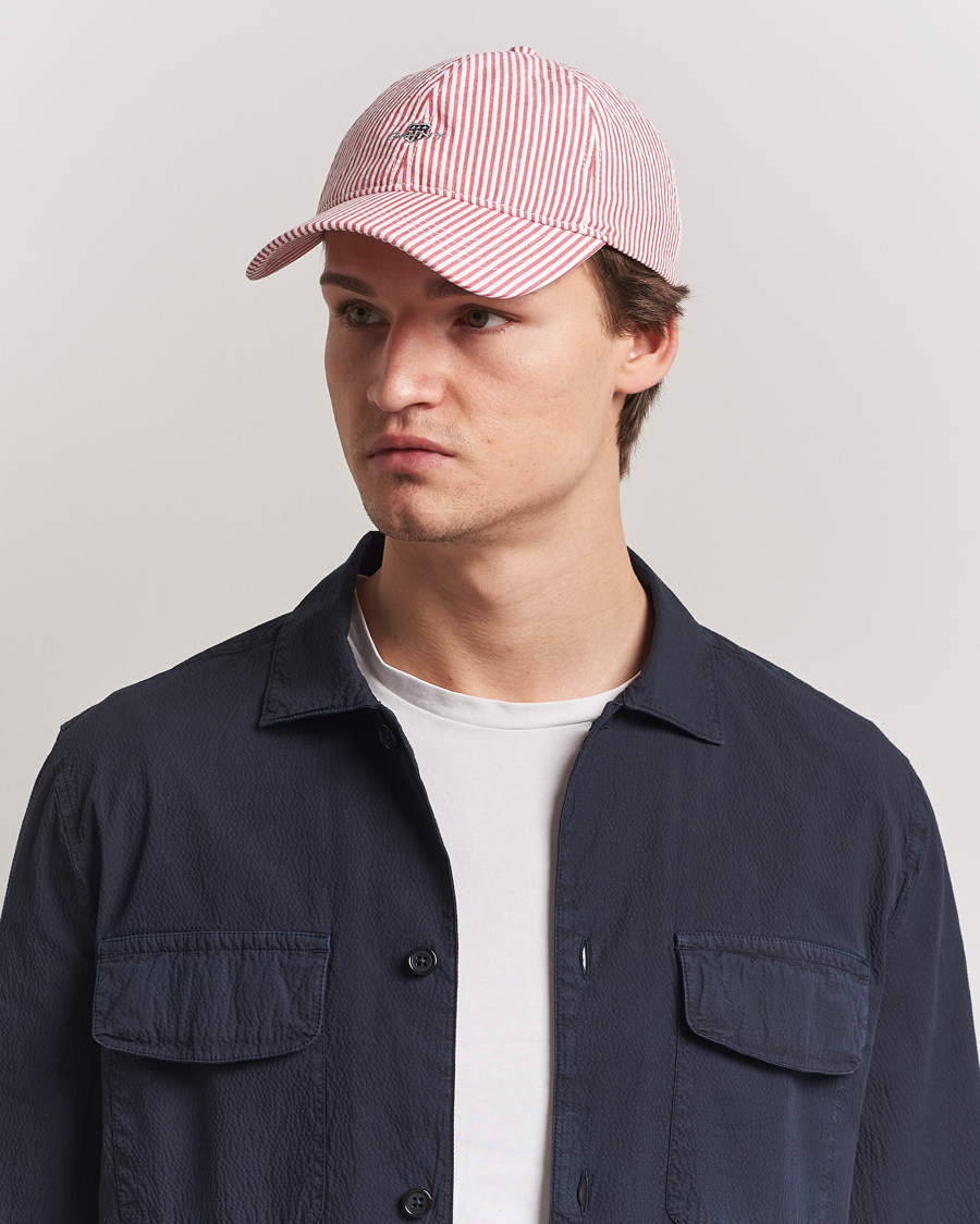 Herr | Hattar & kepsar | GANT | Striped Seersucker Cap Ruby Red