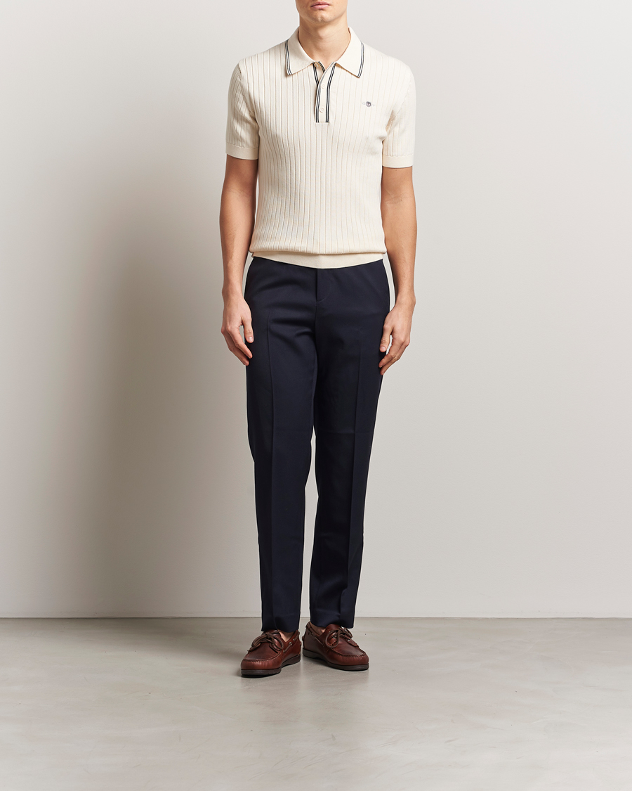 Herr | Pikéer | GANT | Ribbed Cotton Knitted Polo Cream