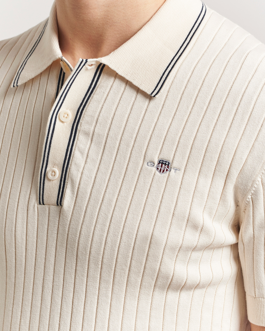 Herr | Pikéer | GANT | Ribbed Cotton Knitted Polo Cream