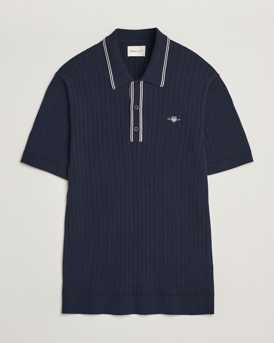 Herr | Pikéer | GANT | Ribbed Cotton Knitted Polo Evening Blue