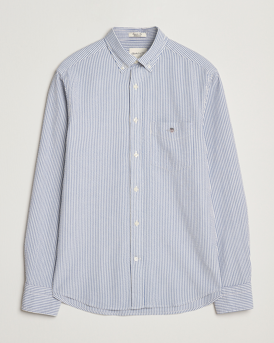 Herr | Skjortor | GANT | Regular Fit Striped Seersucker Shirt Rich Blue