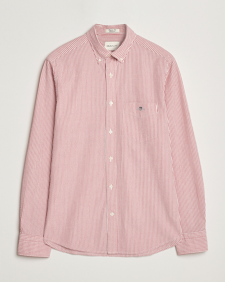 Herr | Skjortor | GANT | Regular Fit Striped Seersucker Shirt Ruby Red