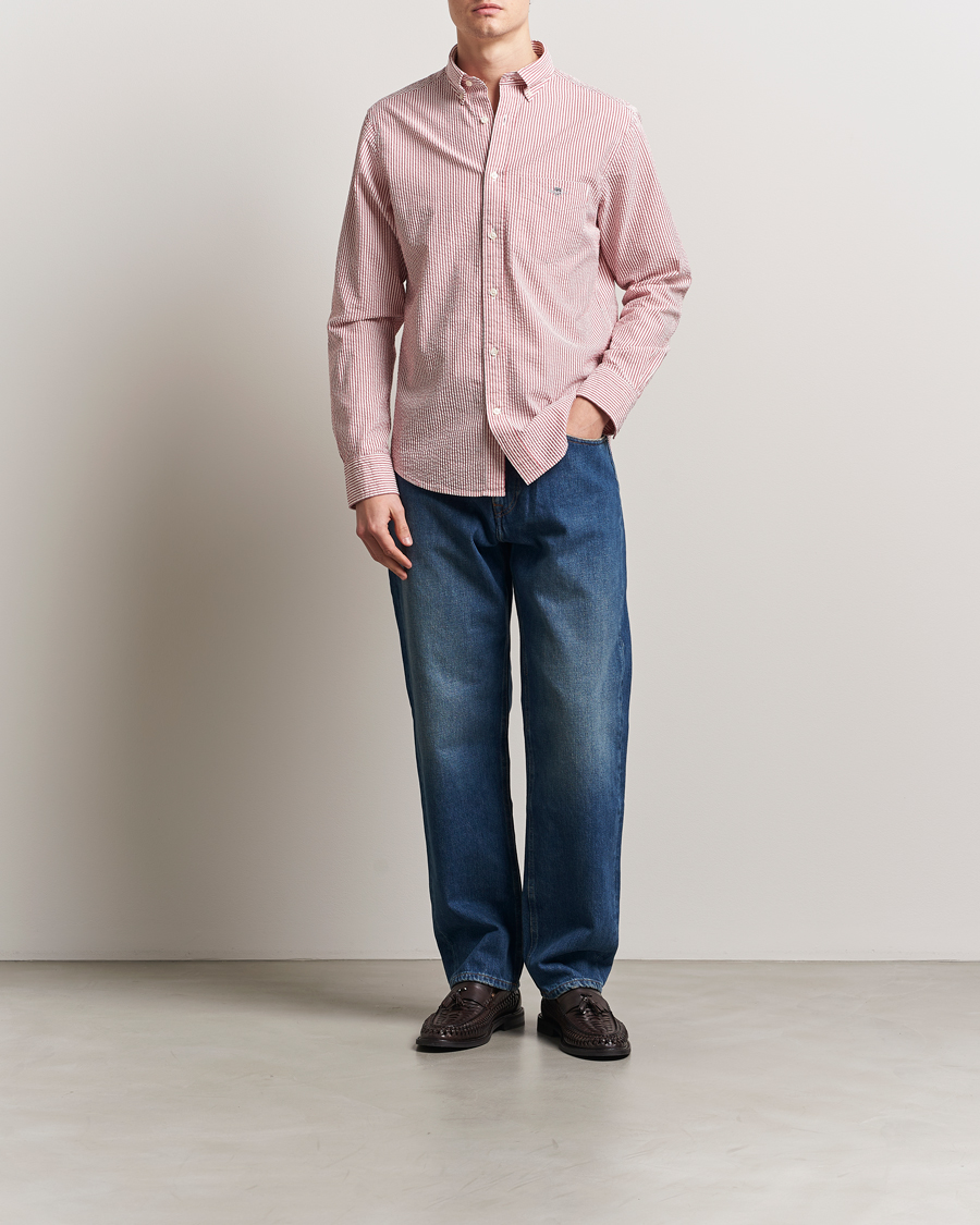 Herr | Skjortor | GANT | Regular Fit Striped Seersucker Shirt Ruby Red