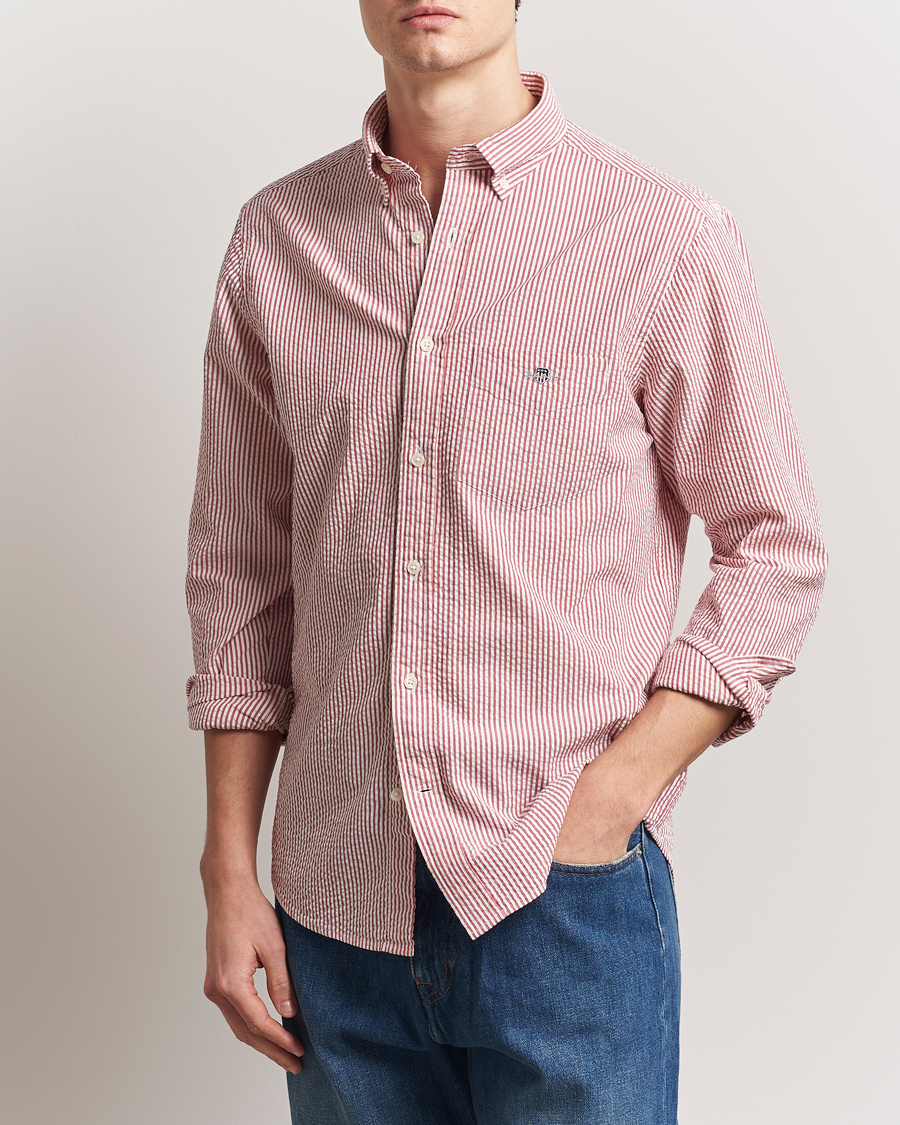 Herr | Skjortor | GANT | Regular Fit Striped Seersucker Shirt Ruby Red