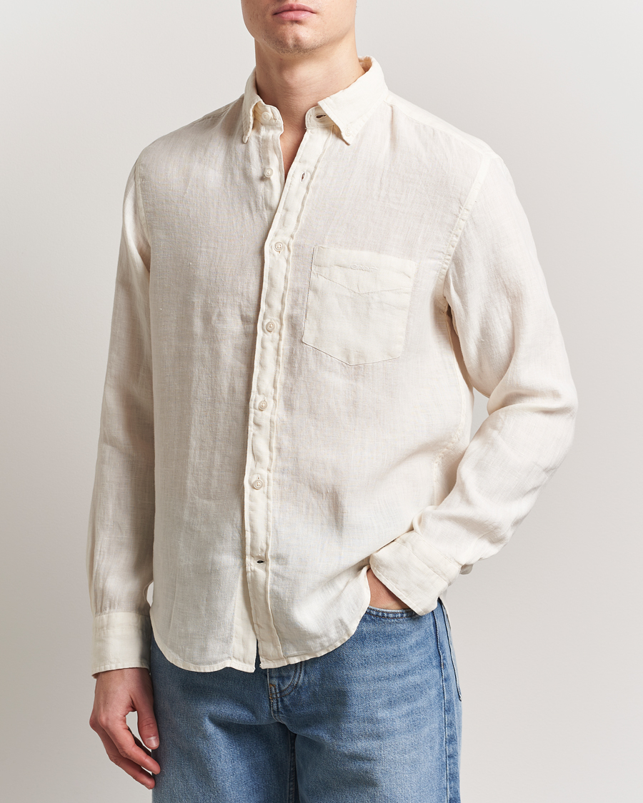 Herr | Skjortor | GANT | Regular Fit Garment Dyed Linen Shirt Cream